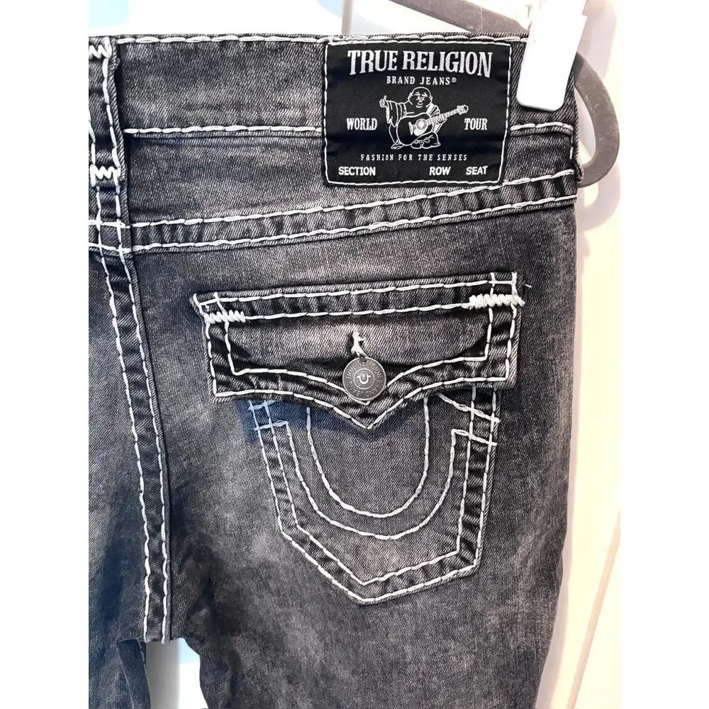 True Religion Ricky Relaxed Straight Jeans Size 38 ✨ Acid Wash Black Gray Y2K